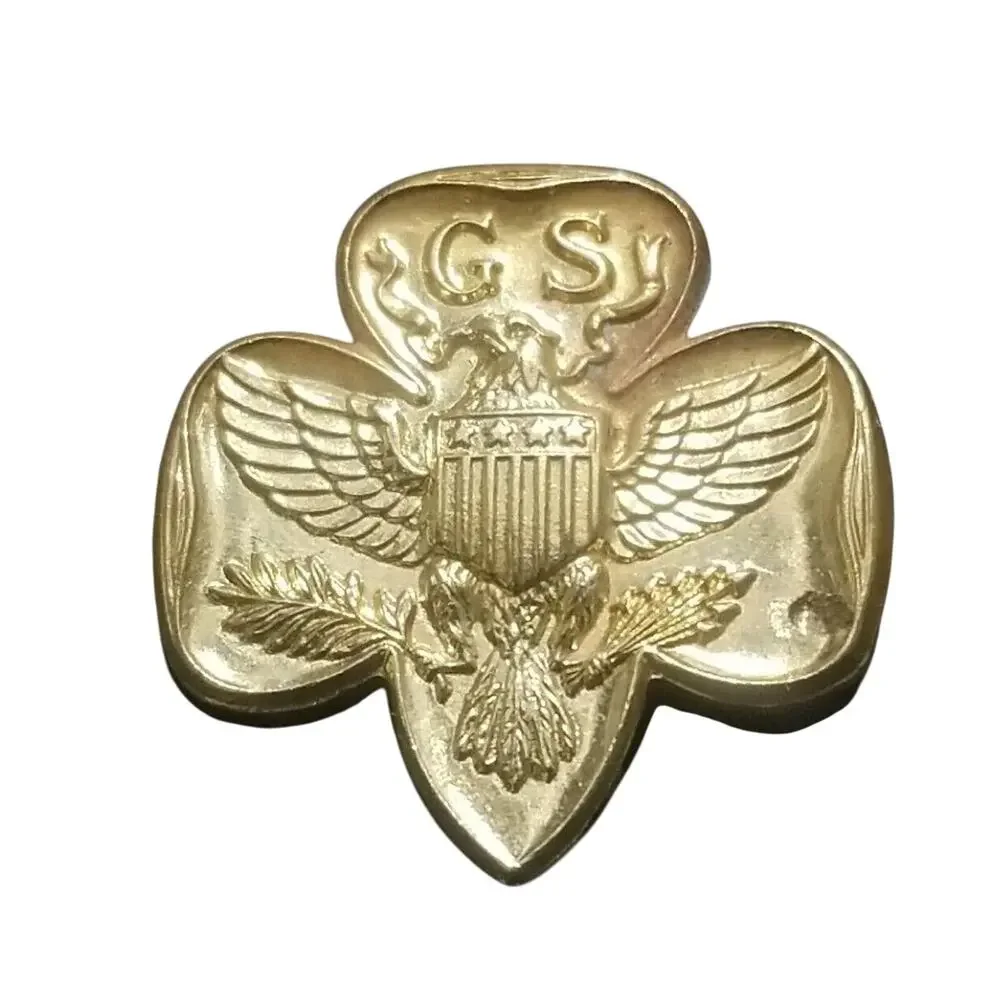 Vintage Girl Scouts Pinback Lapel Pin Hat Pin Gold Tone Metal Eagle GS